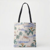 Retro seamless tropical island pattern on light be tote bag (Voorkant)