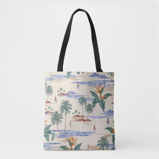 Retro seamless tropical island pattern on light be tote bag (Voorkant)