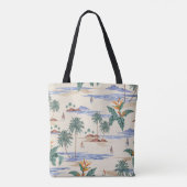 Retro seamless tropical island pattern on light be tote bag (Achterkant)