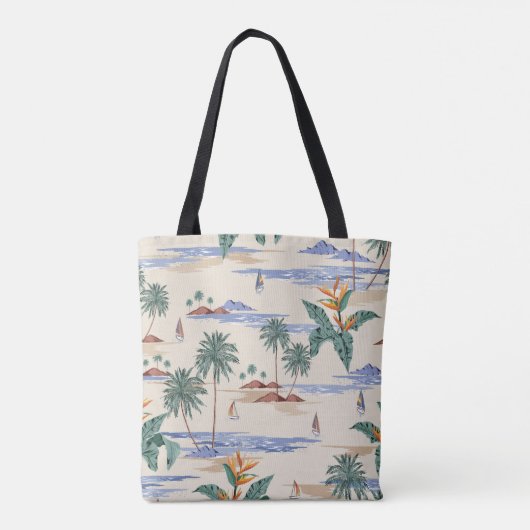 Retro seamless tropical island pattern on light be tote bag (Achterkant)