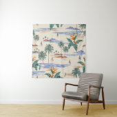 Retro seamless tropical island pattern on light be wandkleed (In situ)