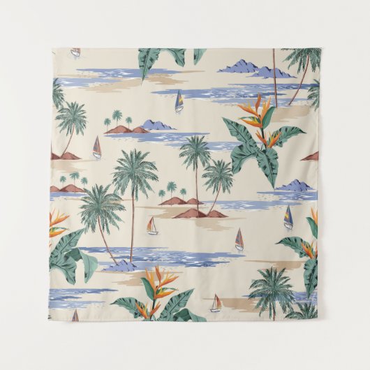 Retro seamless tropical island pattern on light be wandkleed (Voorkant)