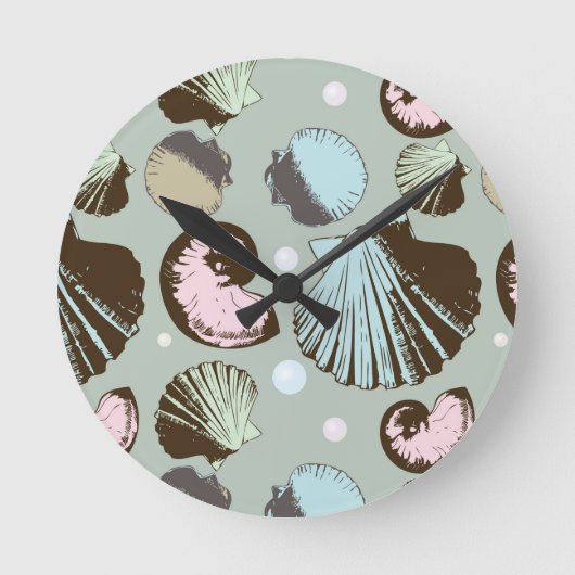 Retro Seashell Patroon Ronde Klok (Voorkant)