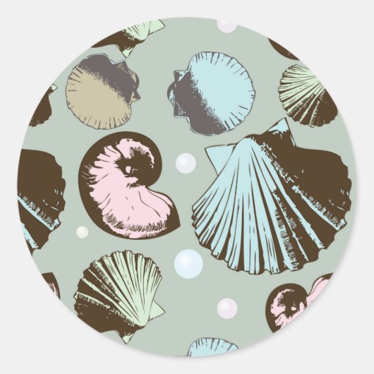 Retro Seashell Patroon Ronde Sticker (Voorkant)