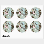 Retro Seashell Patroon Ronde Sticker (Vel)