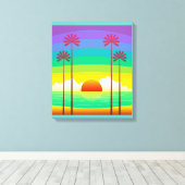 Retro Seaside Sunrise  Canvas Afdruk (Insitu (Houten vloer))