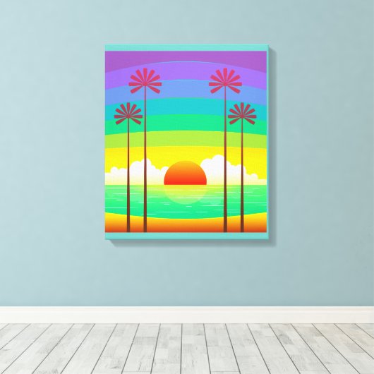 Retro Seaside Sunrise Canvas Afdruk (Insitu (Houten vloer))
