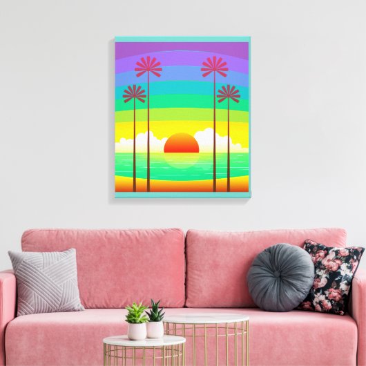 Retro Seaside Sunrise  Canvas Afdruk (Insitu (Woonkamer))