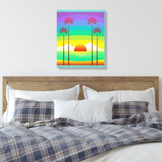 Retro Seaside Sunrise Canvas Afdruk (Insitu (Slaapkamer))