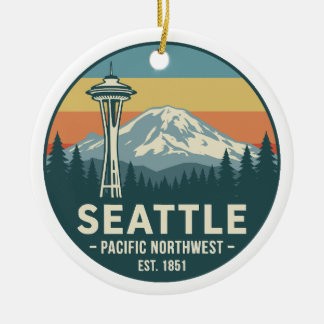 Retro Seattle Pacific Northwest Mt. Rainier Keramisch Ornament