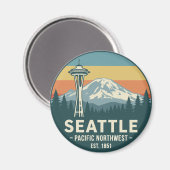 Retro Seattle Pacific Northwest Mt. Rainier Magneet (Voorkant / Achterkant)
