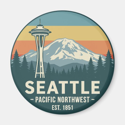 Retro Seattle Pacific Northwest Mt. Rainier Magneet (Voorkant)