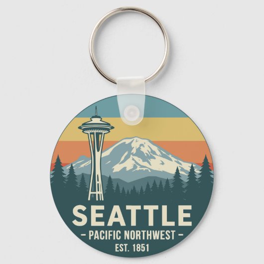 Retro Seattle Pacific Northwest Mt. Rainier Sleutelhanger (Voorkant)
