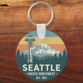 Retro Seattle Pacific Northwest Mt. Rainier Sleutelhanger (Voorkant)