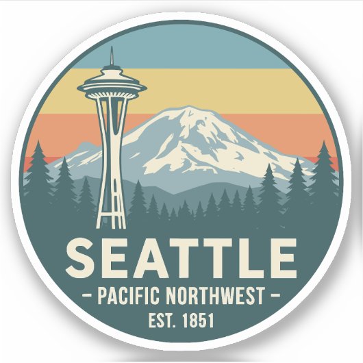 Retro Seattle Pacific Northwest Mt. Rainier Sticker (Voorkant)
