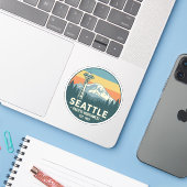 Retro Seattle Pacific Northwest Mt. Rainier Sticker (Laptop met iPhone)