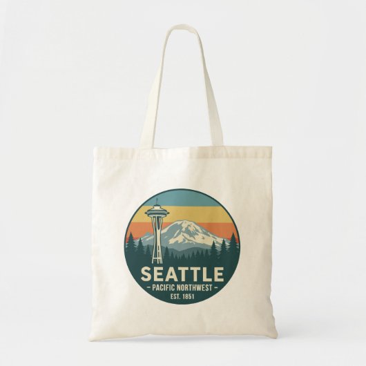 Retro Seattle Pacific Northwest Mt. Rainier Tote Bag (Voorkant)