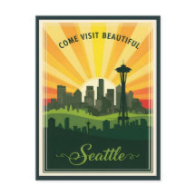Retro Seattle silhouet met ruimte naald bij zonson