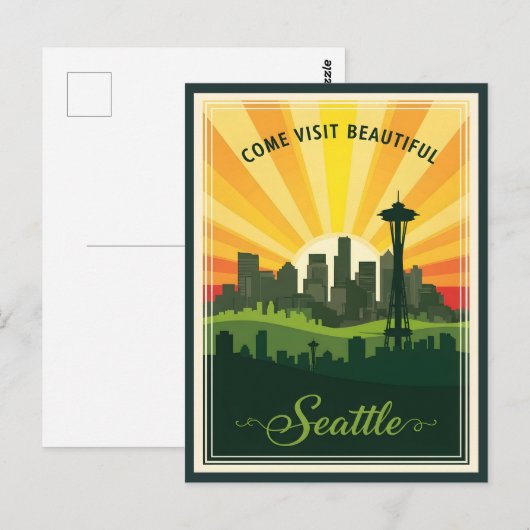 Retro Seattle skyline with space needle at sunset Briefkaart (Voorkant / Achterkant)