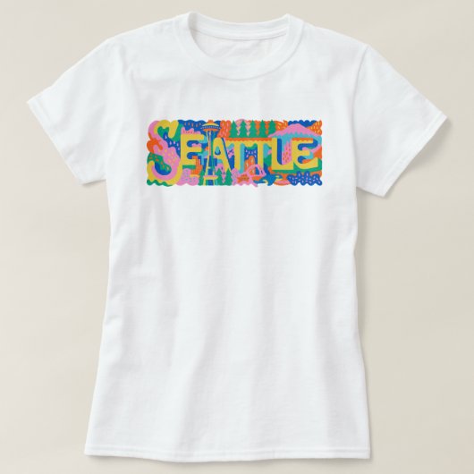 Retro Seattle Space Needle Mount Rainier Orca Walv T-shirt (Design voorkant)