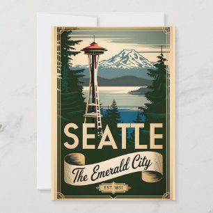 Retro Seattle Washington Emerald City Vintage  Feestdagenkaart