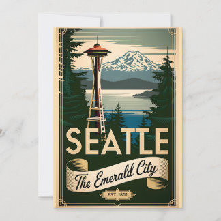 Retro Seattle Washington Emerald City Vintage  Feestdagenkaart