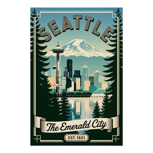 Retro Seattle Washington Emerald City Vintage Perfect Poster (Voorkant)