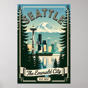 Retro Seattle Washington Emerald City Vintage Poster