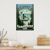 Retro Seattle Washington Emerald City Vintage Poster (Keuken)