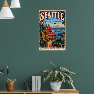 Retro Seattle Washington Pacific Northwest Reizen Poster