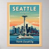 Retro Seattle Washington Space Needle Poster (Voorkant)