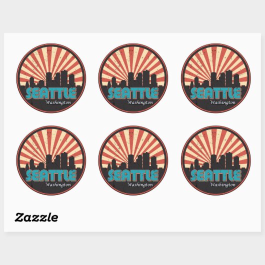 Retro  Seattle Washington State Skyline 80's Ronde Sticker (Vel)