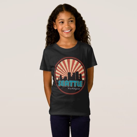 Retro  Seattle Washington State Skyline 80's T-shirt (Voorkant volledig)
