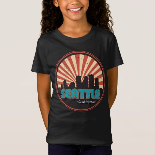 Retro Seattle Washington State Skyline 80's T-shirt (Voorkant)