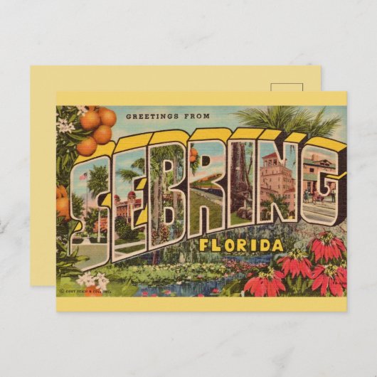 Retro Sebring Florida Ansichtkaart Briefkaart (Voorkant / Achterkant)