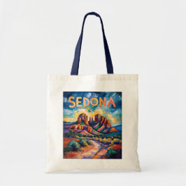 Retro Sedona Arizona Travel Van Gogh Art Landscape Tote Bag