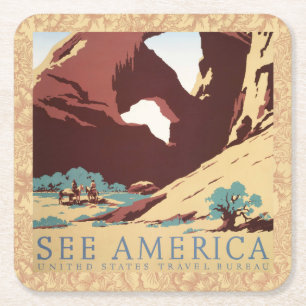 Retro See America Western Cowboys Woestijn Boog WP Kartonnen Onderzetters