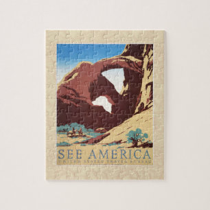 Retro See America Western Cowboys Woestijn Boog WP Legpuzzel