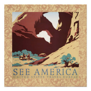 Retro See America Western Cowboys Woestijn Boog WP Poster