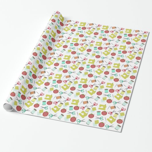 Retro Seing Theme Pattern Wrapping Paper Cadeaupapier (Uitgerold)