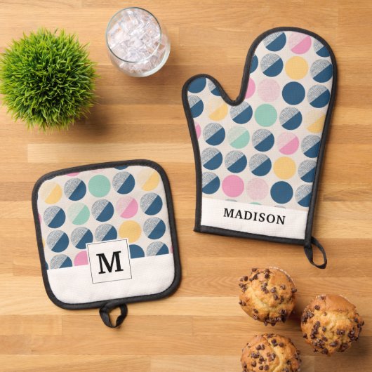 Retro Semi-Circle Patroon Ovenwant & Pannenlap Set (Top down)