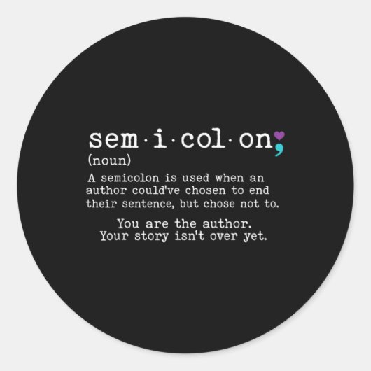 Retro Semicolon Definition Suicide Prevention Awar Ronde Sticker (Voorkant)