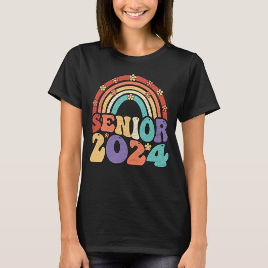 Retro Senior 2024 Groovy Class of 2024 Afstuderen T-shirt (Voorkant)