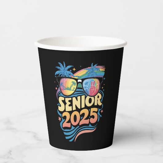 Retro Senior 2025 Klasse van 2025 Afstuderen Papieren Bekers (Voorkant)