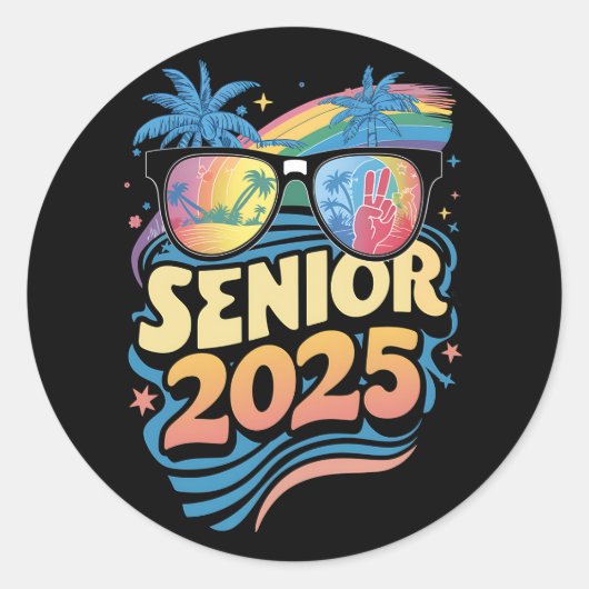 Retro Senior 2025 Klasse van 2025 Afstuderen Ronde Sticker (Voorkant)