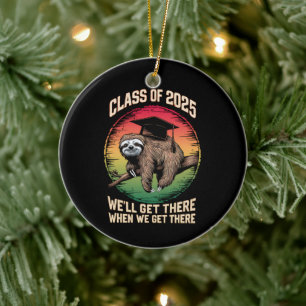 Retro Senior Klas Van 2025 Luiaard Pet Afstuderen Keramisch Ornament