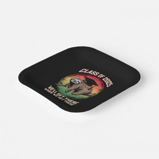 Retro senior klasse van 2025 luiaard Pet Afstudere Papieren Bordje (Gebogen)