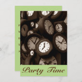 Retro Sepia Clock faces Hand Party Time Invitation Kaart (Voorkant / Achterkant)