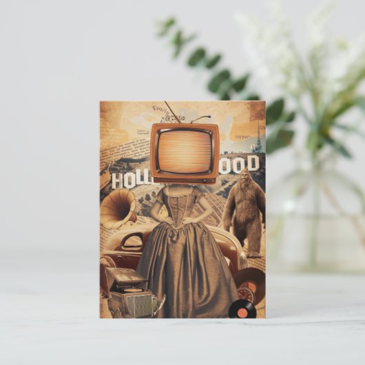 Retro Sepia TV Vrouw Sasquach Briefkaart (Staand voorkant)