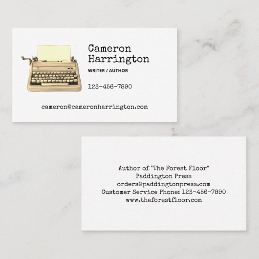 Retro Sepia Typewriter Elegant Scholarly Visitekaartje (Voorkant / Achterkant)